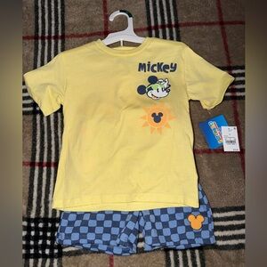Toddler Boys' 2pc Disney Mickey Mouse Surf T-Shirt & Shorts Set - Yellow 4T NWT